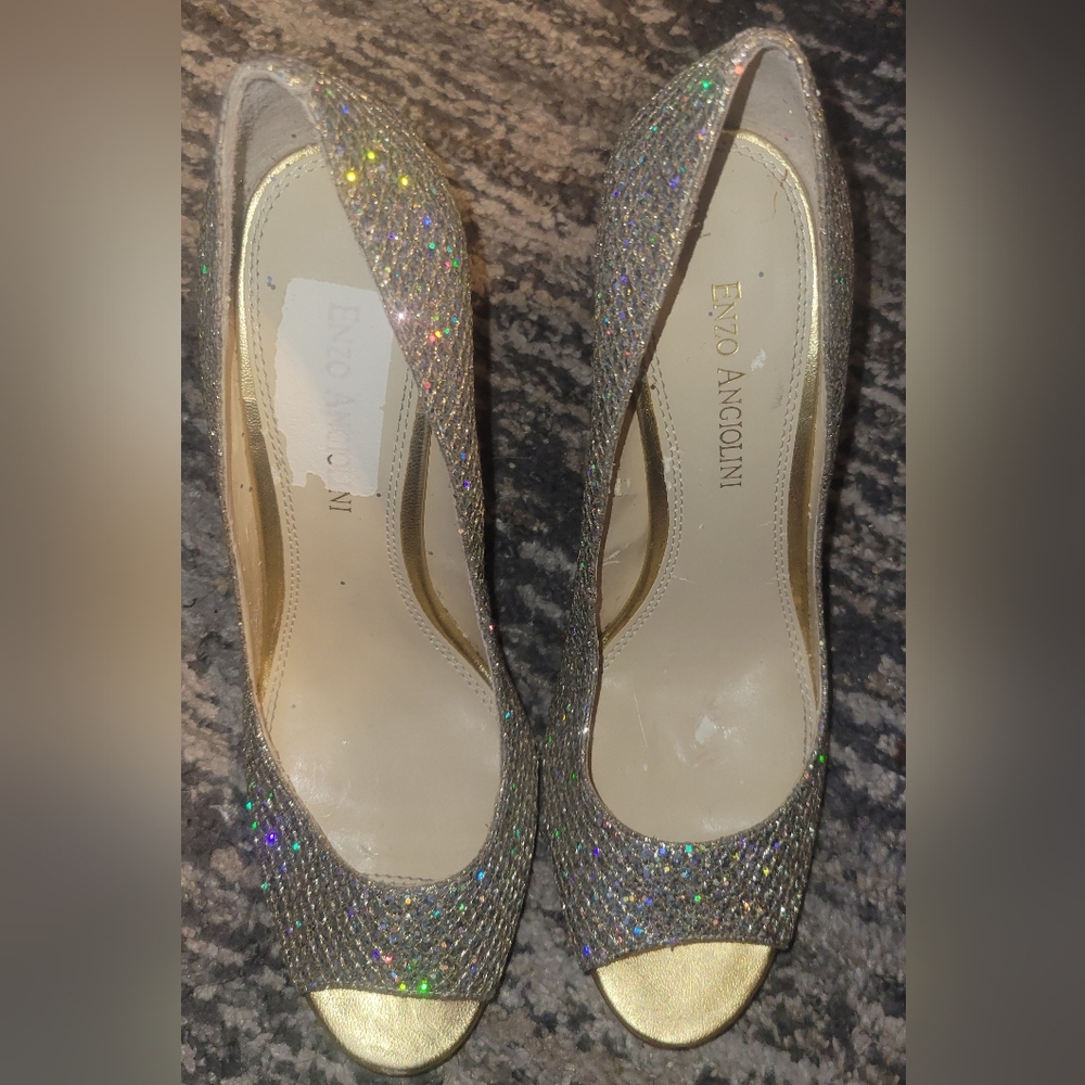 Enzo Angiolini 'Merryann' Multi‎ Color Sparkle Peep Toe Heels Sz 6